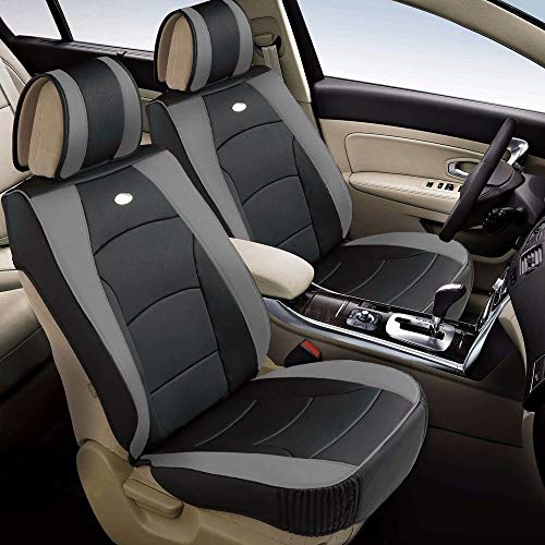 Fh Group Car Seat Covers Front Set Gray Black Faux Leather Seat Cushions - Car Seat Covers For Low Back Seat, Universal Fit, Automotive Seat Covers, Airbag Compatible Car Seat Cover For Suv, Sedan #TOP3