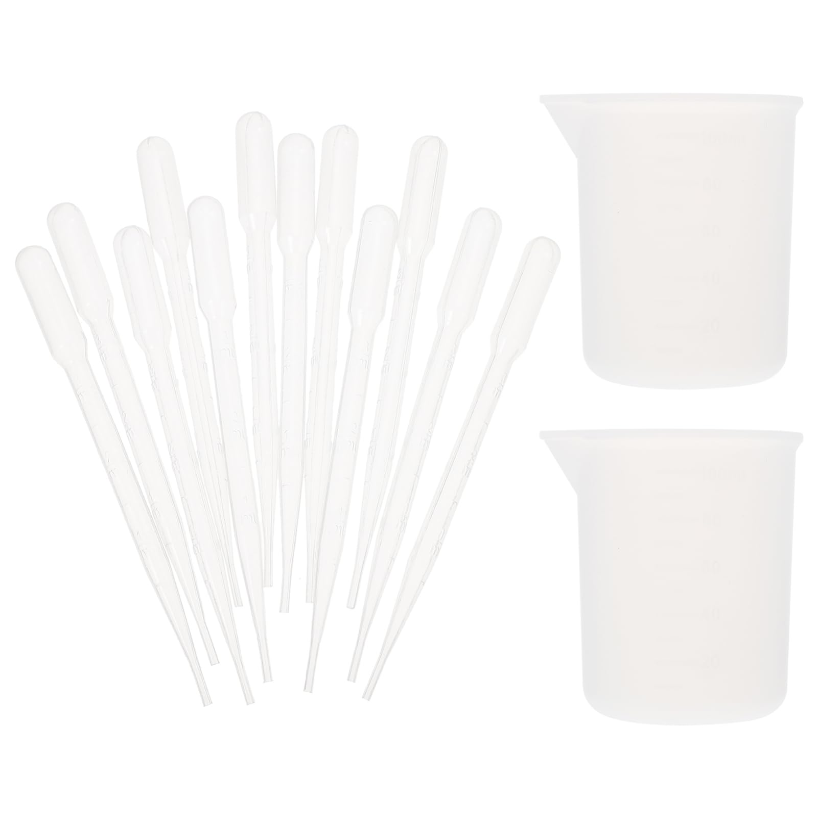 NAMOARLY 1 Set Epoxy Tool Set Measuring Cup Clear Vessel Tools DIY Accessory Calibrated Dropper Beaker with Scale Mixing Paint Cups Measuring Jar Transfer Pipettes White