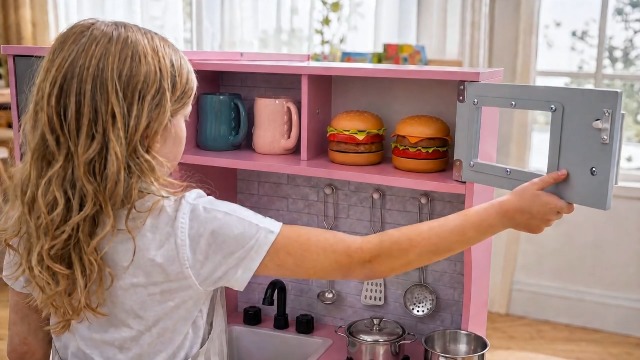 Amazon.com: HONEY JOY Pink Kids Kitchen Playset, Wooden Little