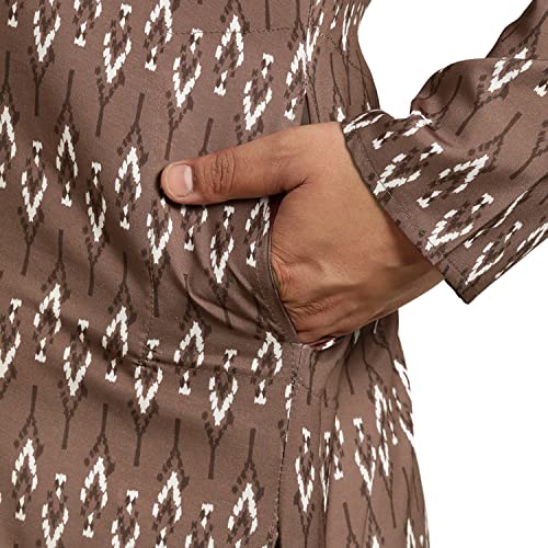 Image of SOJANYA Plus (Since 1958) Men's Cotton Linen Long Kurta | Ethnic Motif Printed for Navratri, Garba & Puja
