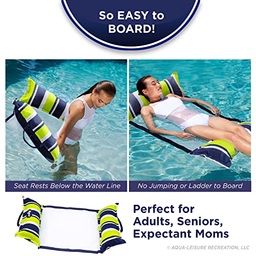 Image of Aqua 4-in-1 Deluxe Monterey, Resort-Quality Pool Float and Water Hammock,Multi-Purpose, Inflatable Pool Floats for Adults with Thick, Durable Material, Navy /Green Stripe