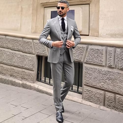 3 Piece Men's Suits, Slim Fit Suit for Men Two Button Solid Blazers Vest Pants Set Wedding Formal Suit3