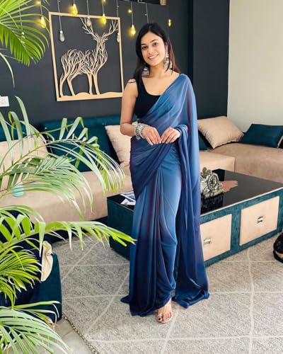 Image of Avantika Fashion Women's Amazing Plain Georgette Saree With Blouse Piece