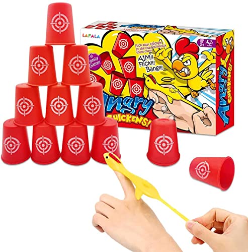 Slingshots Chicken Rubber Chicken 12 Dart Cups Flying Chicken Shooting Games Fidget Toys Stress Relief Finger flingers Stretchy Funny Party Game for Easter’s Day Gift Children Adults