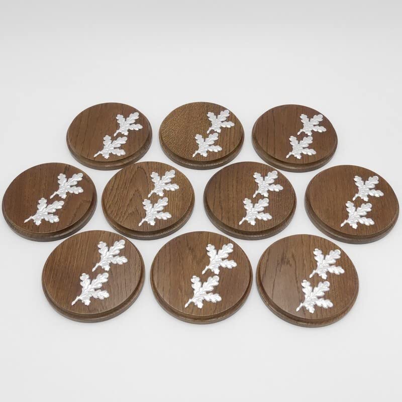 Generisch 10 placas de cuña redondas marrón AF 13 cm con 20 hojas de aluminio de roble, tabla cuña, tabla de especias, cartel trofeo.