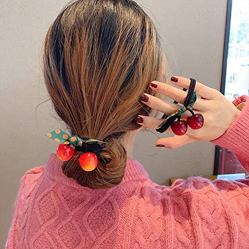 Lasenersm 3 Pieces Cute Resin Imitation Cherry Hair Ties Fashion Hair Rope Cherry Bow Hair Ring Elastic Hair Ties Rings Bowknot Hair Rope Headwear Ponytail Holder Hair Accessories For Women Girls thumb #6
