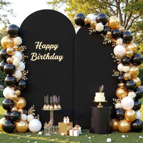Image of Black Arch Cover 7.2 and 6ft Black Arch Backdrop Cover Set of 2 Spandex Wedding Arch Stand Covers for Birthday Party Baby Shower Bridal Shower Wedding Ceremony Banquet Photo Background Decorations