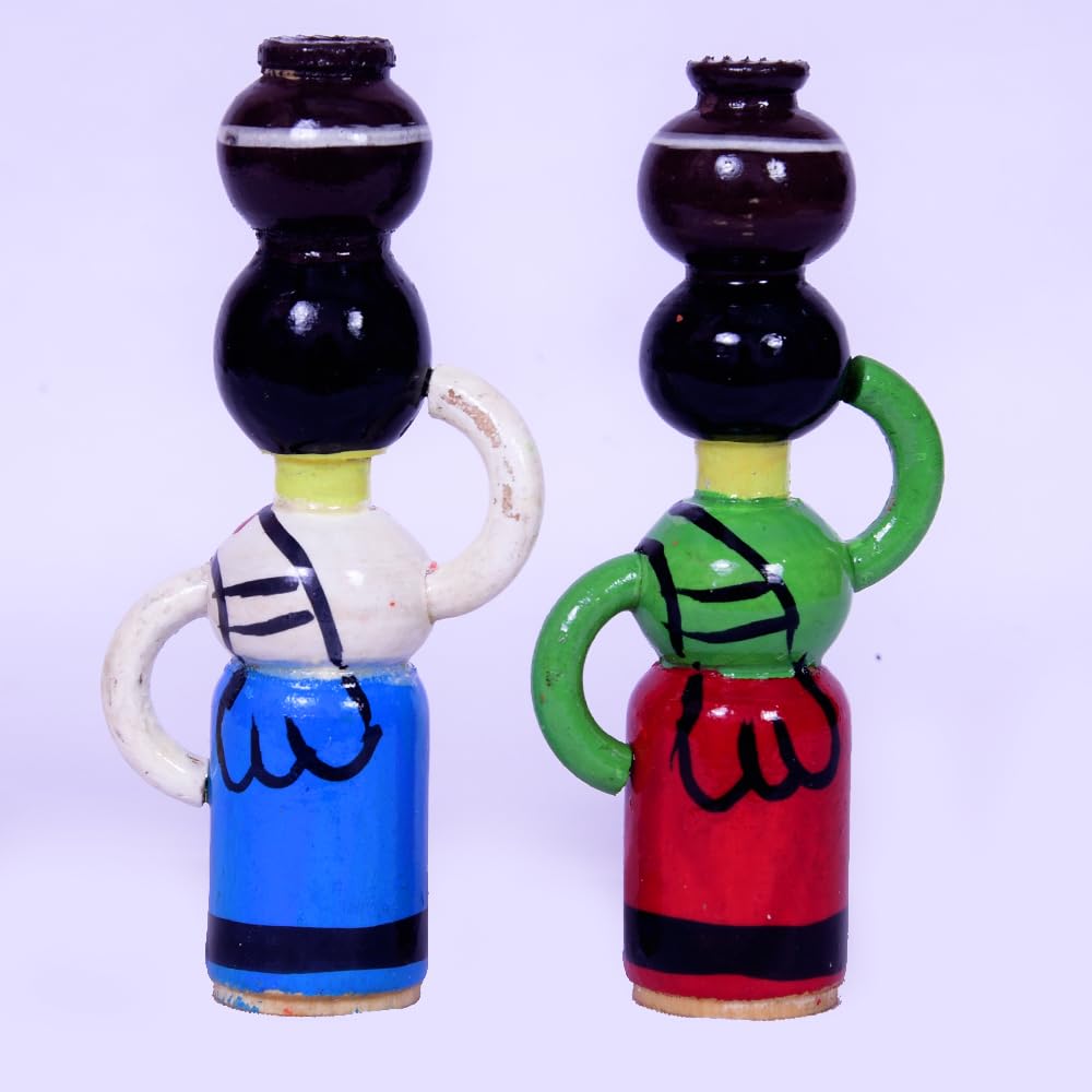 Rini Crafts Wooden handicrafts Miniature Lady Dolls Set of 2/Multicolour Natural Painting/Kids Return Gift/Festival Home Decor Showpiece 4
