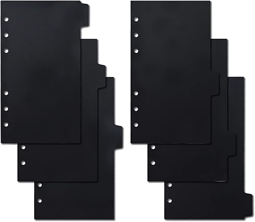 Separadores A6 de plástico resistente con 6 pestañas para carpetas de 6 anillas, agenda, insertos de cuadernos (sin calcomanías)