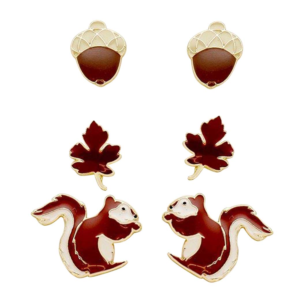 Rosemarie CollectionsWomen's Fun Set Of 3 Fall Favorites Hypoallergenic Enamel Stud Earrings, 0.50"