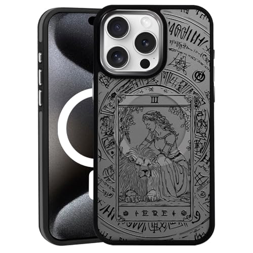 DAIZAG Magnetic Case for iPhone 16, [All-Around Shockproof Corners] [Compatible with MagSafe], Black Translucent Matte Cover,Lion Tarot Card