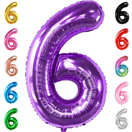 Image of KatchOn Giant Purple 6 Balloon - 40 Inch | Balloon With Number 6