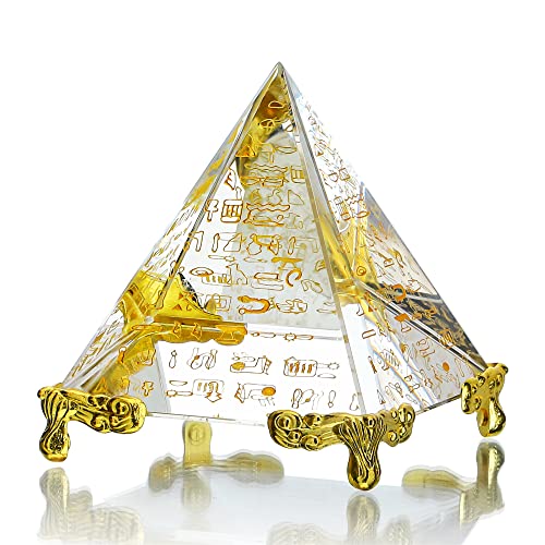 H&D HYALINE & DORA 60MM Crystal Pyramid Prism Paperweight Positive Energy Ornament Glass Egyptian...