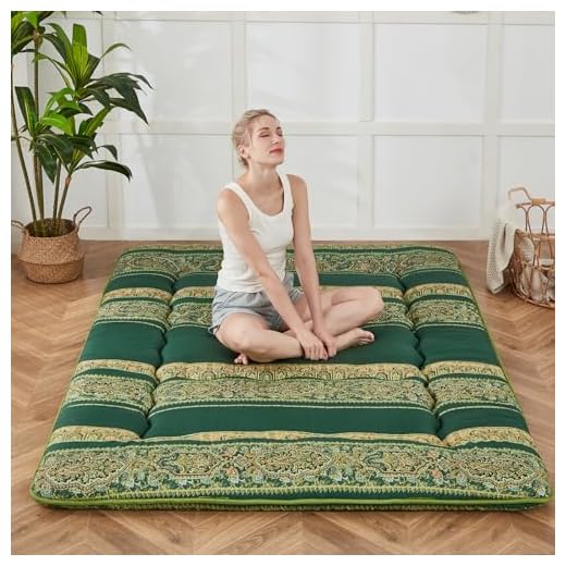 Zelladorra Japanese Floor Mattress, Futon Mattress with Portable Storage Bag, Roll Up Mattress Thick Tatami Mattress Suitable for Camping, Guest Room (Bohemian Green, Twin)