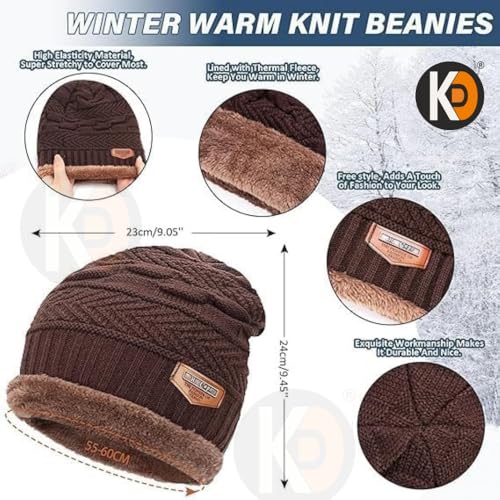 Image of K D Winter Wear 3-in-1 Cap Muffler Gloves Set for Adults | Woolen Beanie cap, Mafler Scarf & Hand Gloves | Thermal, Fleece-Lined, Unisex Winter Accessories (Gloves /cap-Mafler - BROWN)