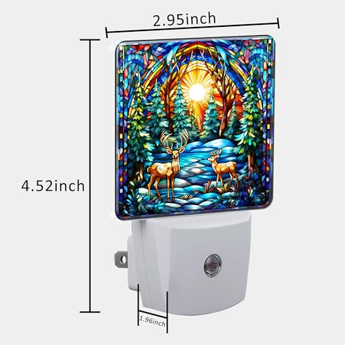 Image of Plug in Night Lights Christmas Stained Glass Deer Nightlight Plug Into Wall Dusk to Dawn Sensor LED Night Light for Kid Girls Boys Women Room Decor,Hallway,Kitchen,Bathroom,Nursery,Stairs