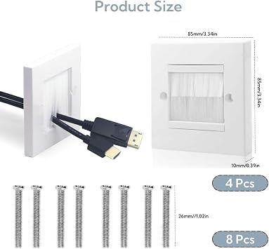 Cable Entry Cover, White Brushplate Wall Plate, 4 Pack