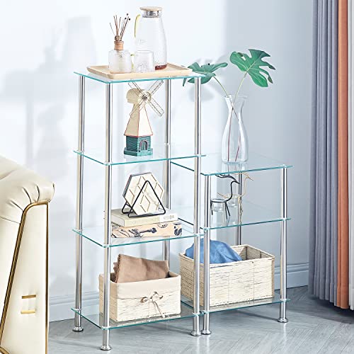 Glass Side Stand Table For Living Room/Bedroom/Bathroom, Floor Standing Glass Table With Storage Shelf (4 Tier Side Table) #TOP3