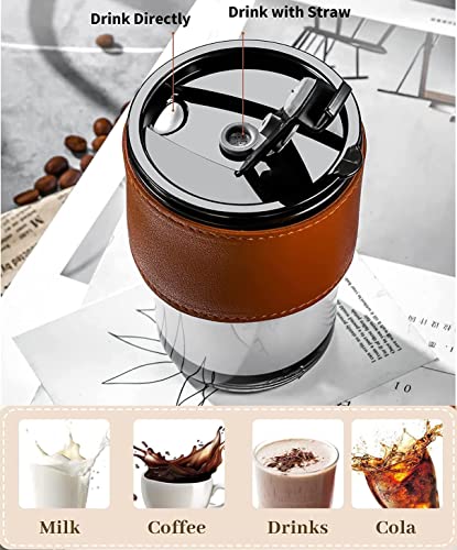 Image of KHOLAD Glass Reusable Sipper Bottle with Leather Sleeve Glass Coffee Mug with Glass Straw and Leakproof Lid Tumbler for Coffee,Tea, Milk Beverages Pack of 1,400ml Home & Travel Sippy Mason (Black)