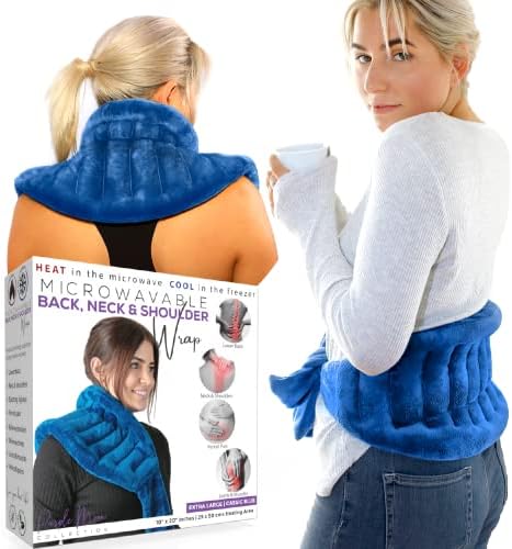 Microwave Heating Pad for Lower Back Pain Relief, Moist Heating Pad for Neck & Shoulders, Cramps, Microwavable Heating Pads 71" Ties, Heat Pack Warm Compress Heat Wrap, Flaxseed Rice Hot Bag (Blue)