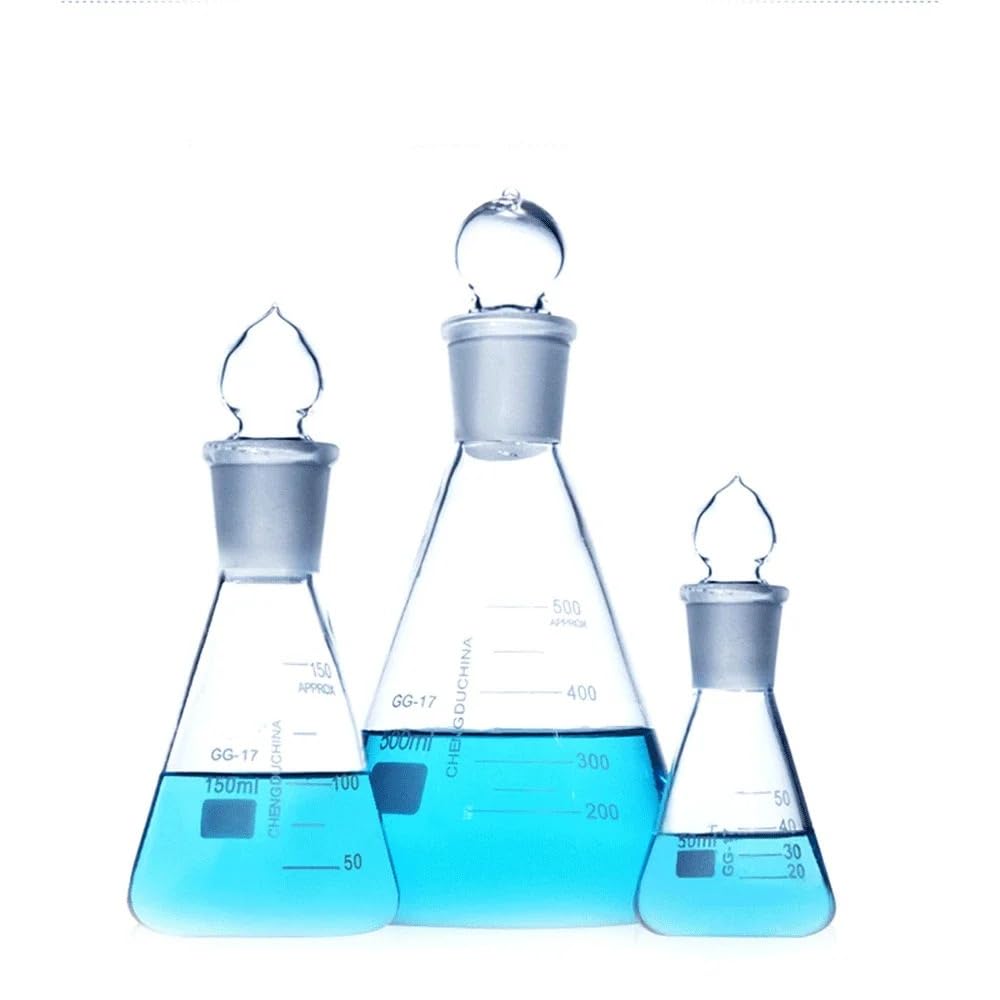 Kolba szklana do laboratorium, z korkiem 19/26 24/32 29/32 usta 25/100/250/500/1000ml trójkątna kolba stożkowa podziałką szkło laboratoryjne(IV 50ml)