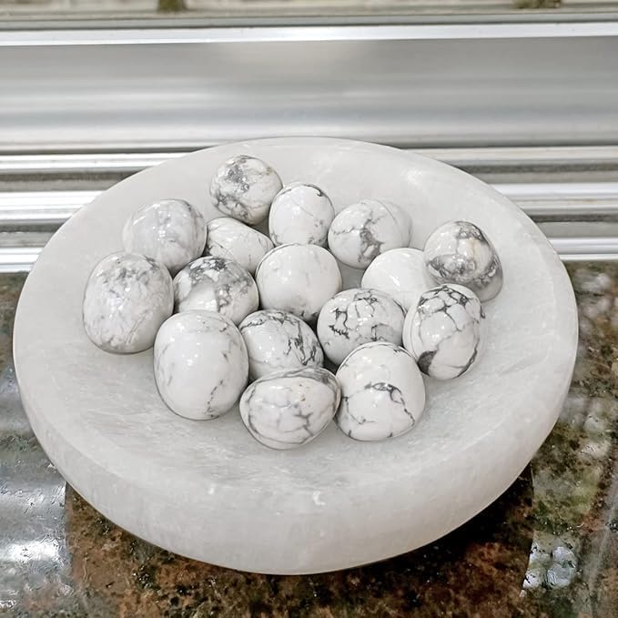 Image of Crystal Howlite Tumble Stone | 50 gm Tumbled Gemstones | Reiki Healing Stones | Home Decor Pebbles | Aquarium Gravel | Garden & Table Decor