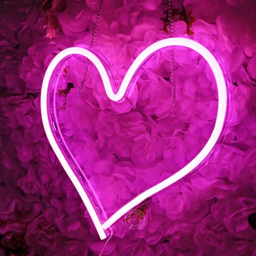 Image of Britrio LED Neon Light Sign, 13.4 inchx12.6 inch Heart Shape Neon Sign Wall Hanging Sign Wall Art for Bar Bedroom Living Room Kid's Room Party,Home Decor Neon Night Light USB Powered(Pink Heart)