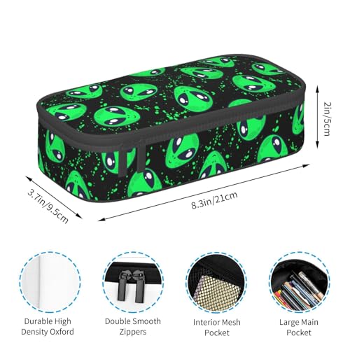 Image of Funny Green Alien Pencil Case Organizer Big Capacity Pencil Pouch Stationery With Zipper School Supplies Pencil Bag For Girls Boys Office, j56tsd