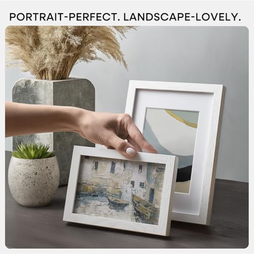 Image of Homeforia A5 White Oak Picture Frame, High-End Wood, A6 Mat, Glass | High End Solid Oak Wood, Tempered Glass, Acid-Free A6 Removable Mat, A5 Edge-to-Edge Display, Wall Kit, Set Of 1