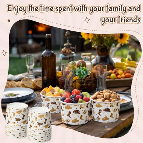 Image of Funnymoom 50 Pack Cowboy Ice Cream Cups 9 oz Western Disposable Dessert Bowls Cowboy Paper Soup Bowls Wild West Snack Cups for Hot or Cold Food for Rodeo Cowgirl Baby Shower Birthday Party Supplies