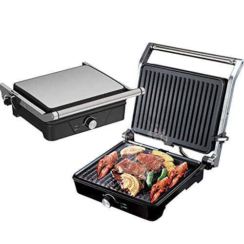Elektrische Tischgrills/Kontaktgrill/Panini Maker, Sandwich Maker, Elektrogrill, 2000 Watt, Cool Touch, Antihaft,Silber,B 37.6 * 13.35cm