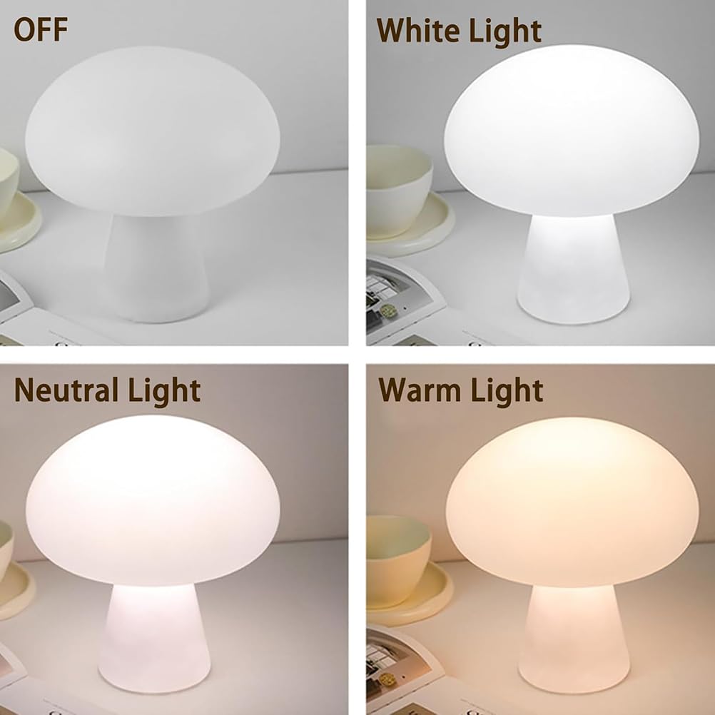 AoLa LED Pilz Lampe Pilz Tischlampe mit Schalter und Stecker Moderne 3 Farben 3000K/4000K/6000K lnnen Tischleuchte Weiß Mushroom Lampe Nachttischlampe Deko Nachtlicht für Schlafzimmer Restaurant