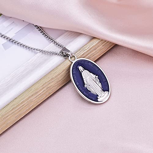 6pcs Oval Enamel Our Lady Virgin Mary Saint Miraculous Medal Floral Rosary Pendant Necklace 5