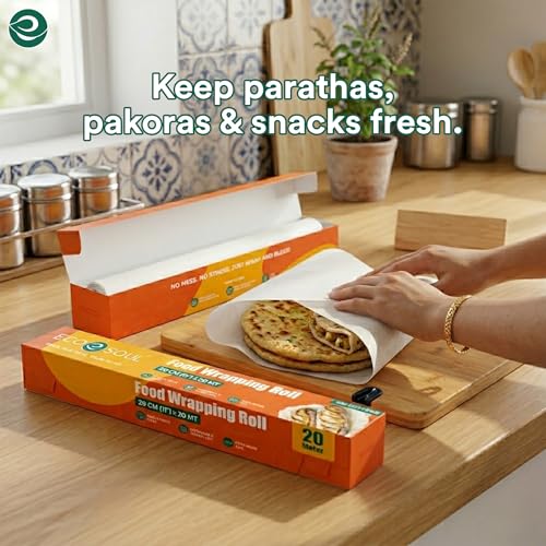 Image of EcoSoul | Food Wrapping Paper Roll | 11 inch x 20 m - Pack of 1 | Eco-Friendly Butter Wrap Paper | Grease-Resistant, Food-Safe | for Wrapping, Packing & Serving Like Roti Wrapping Paper Sheet