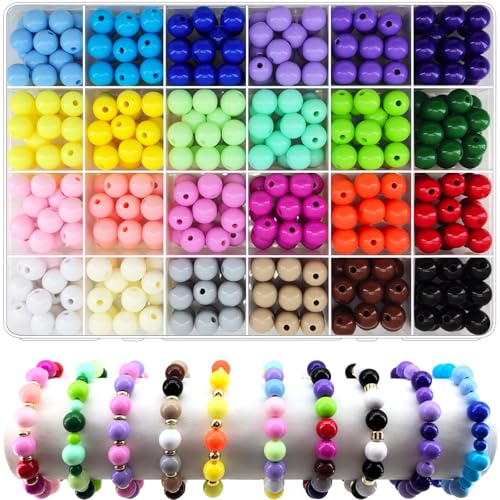 408Pcs 10mm Acrylic Round Beads for Jewelry Making 24 Colors Rainbow Round Beads for Bracelets Making Kit Candy Color Plastic Bubble Gum Beads Pastel Loose Beads Bulk for DIY Necklace Crafts (10mm)