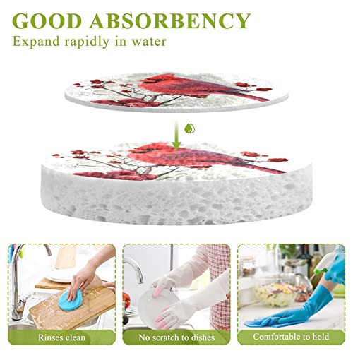Image of Winter Bird Cardinal Kitchen Sponges Christmas Berry Cleaning Dish Sponges Non-Scratch Natural Scrub Sponge for Kitchen Bathroom Cars pack of 3