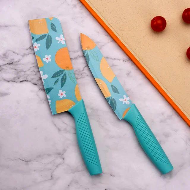 Image of ECOBSY 3 Piece Floral Kitchen Knife Set Stainless Steel - Chef Knife, Utility Knife & Paring Knife with Non-Slip Ergonomic Handle, Ultra Sharp Anti-Rust Blades for Home Kitchen & Restaurant Use