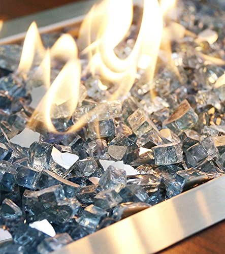 GRISUN Aqua Blue Fire Glass for Fire Pit , 1/2 Inch High Luster Reflective Tempered Glass Rocks for Natural or Propane Fireplace, Safe for Outdoors and Indoors Firepit Glass, 10 Pounds