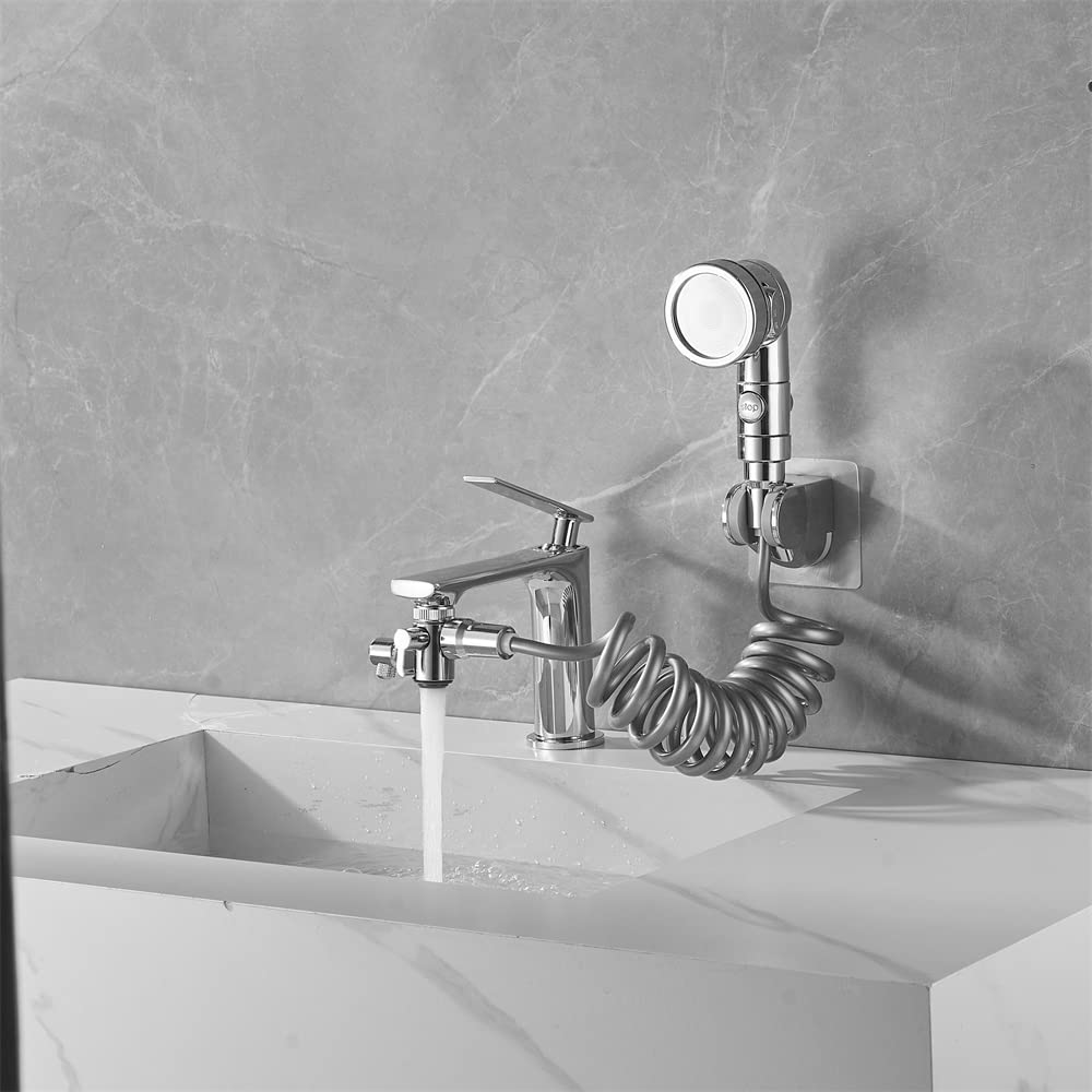 Umstellventil mit Luftsprudler, 3-Wege-Umstellventil für Handbrause und Bidet-Duschkopf, Küchen- und Badezimmer-Spülbecken-Wasserhahnverteiler, Schlauchanschluss, Ersatzteil, verchromt