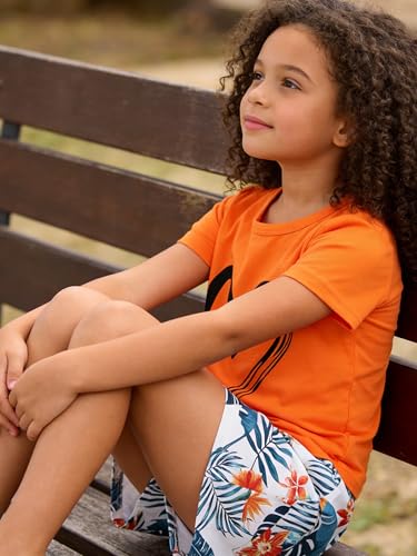 Image of KIDLAGA Toddler Kid Girl Outfits Clothes Floral Short Sleeve T-Shirt Top + Waist Pocketed Summer Short Sets 4-7T Girl Clothes