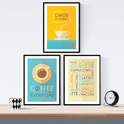Nacnic Set coffee sheets. Posters kinds of coffee. Retro coffee 2. Size A3, Coffee Retro 2, 42L x 29.7W cm