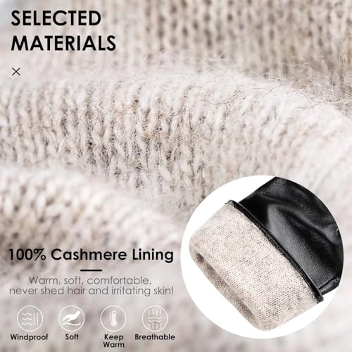 Image of Winter Sheepskin Leather Gloves for Women, Touchscreen Gloves with Thermal Cashmere Lining, Fashion Driving Gloves