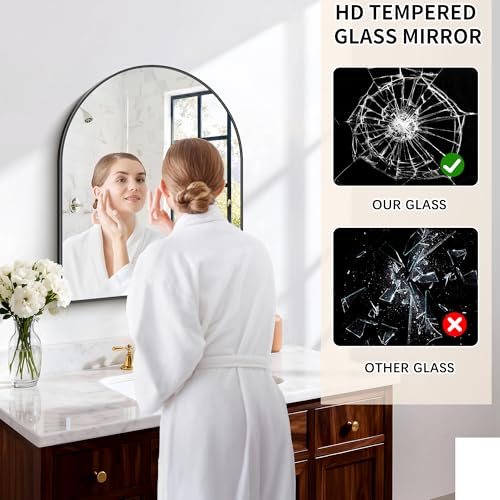 Image of FORBATH Arched Bathroom Mirror 24x30 Inch, Black Bathroom Mirror Wall Mounted Modern Aluminum Alloy Frame Arch Mirror for Bedroom Living Room Entryway, Hanging or Leaning Against Wall