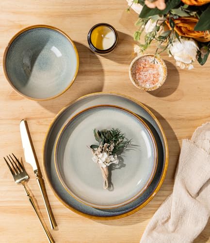 Image of TheTerra Ceramic Dinnerware Set for 4, 12-Piece Plates and Bowls Set