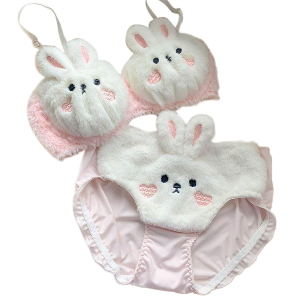 sodeber 2Pieces Anime Lingerie Soft Underwear Comfortable Plush Bra Panty Set Cartoon Bear And Panties For Womens