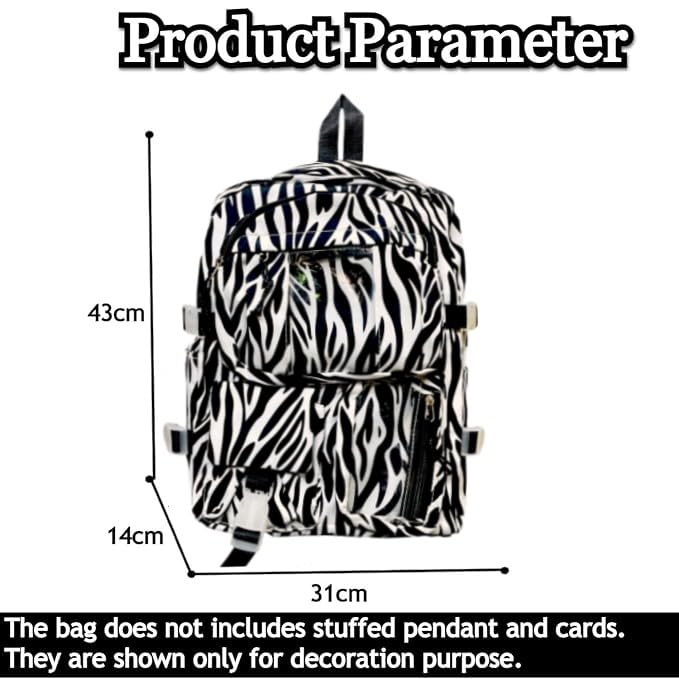 Image of Retro Animal Cow Spotted Theme Waterproof Canvas School Bag Stylish Multiple-Compartment Large Capacity Zipper Bag Lightweight Casual Daypack for Elementary, Middle & High School Students