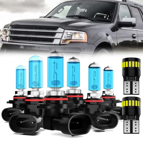 Image of Headlight Bulbs + License Plate Lights - Fit Ford Expedition 2003-2006, 9005 High Beam + 9006 Low Beam + 9145 Fog Lights Halogen Bulbs, Pack of 8