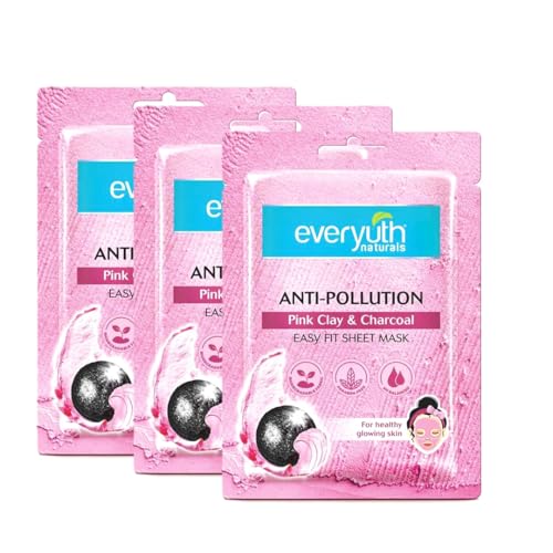 Naturals Anti -Pollution Pink Clay Charcoal Sheet Mask | Pink Clay and Charcoal | Serum Mask | Detoxifies & Purifies Skin |2 Piece easy fit sheet mask