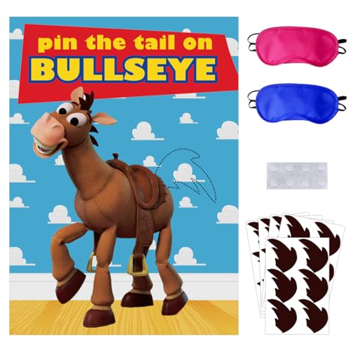 Toy Inspired Stories Party Supplies, Pin The Tail on The Bullseye Party Game, Large Poster 24PCS Reusable Tail Stickers for Kids Boys Birthday Party, Toys 4th Party Favors