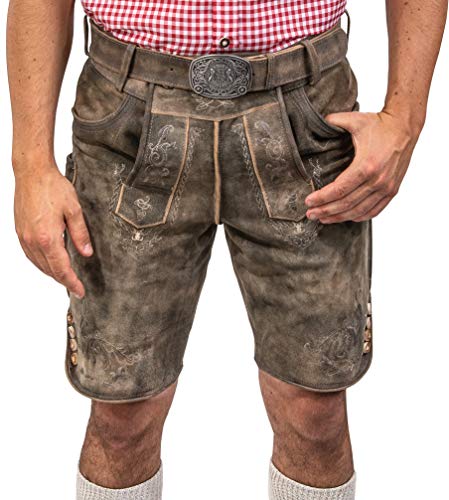 Herren Lederhose Jakob aus der Meisterstück Serie von Schöneberger Trachten - Trachtenlederhose inkl. Gürtel Jakob (60, Braun)